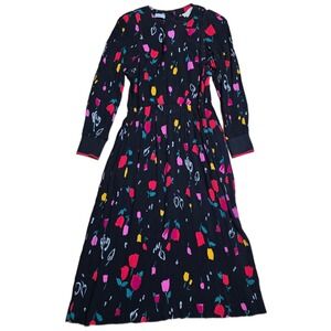 Vintage California Girl Floral Tulip Maxi Pleated Dress Women's Size 12 Black